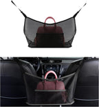 Car Net Pocket Handbag Holder, Organizer Mesh Bag Between Two Seat, Driver Storage Netting Pouch for Handbag Purse, Barrier of Backseat Pet Kids, Car Accessories for Women Men (Black)