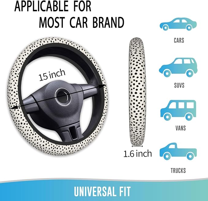 Elastic Steering Wheel Cover Car Accessories Cute Universal 15 Inch Absorbing Sweat Non-Slip Breathable for Man Woman - Cute Black Polka Dot