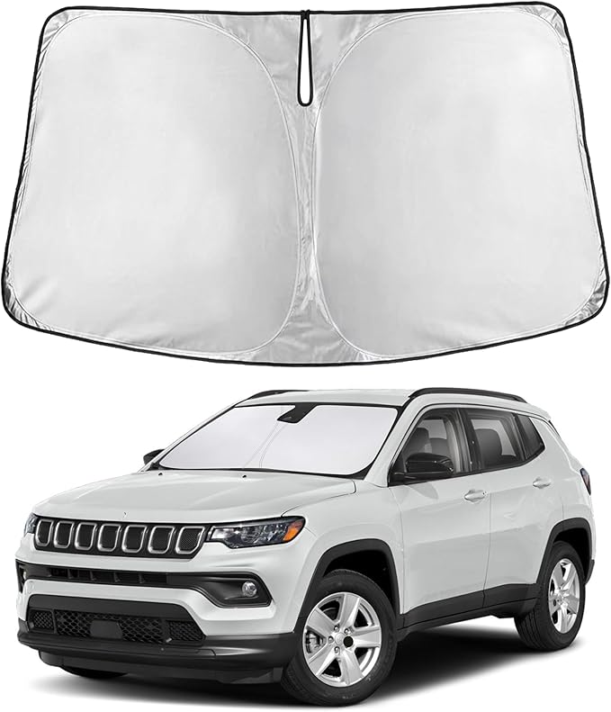 Windshield Sunshade Compatible for Jeep Compass 2017-2023 2024 2025, Sun Visor for Front Windshield & Window Sun Shade Cover, UV Heat Blocker & Protector, Car Accessories