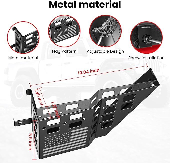 Upgraded Metal Front Door Pocket Storage Box for Jeep Wrangler JK JKU 2018 2017 2016 2015 2014 2013-2007 2/4 Door Accessories, Adjustable Door Organizer Molle Panels, Flag, 2PCS