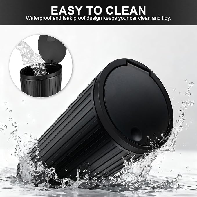 Car Trash Can with Lid, Leakproof Mini Garbage Bin for Car Cup Holder, Small Trash Can for Vehicle, Home & Office - Includes 30 Bags, Easy Clean (Black)
