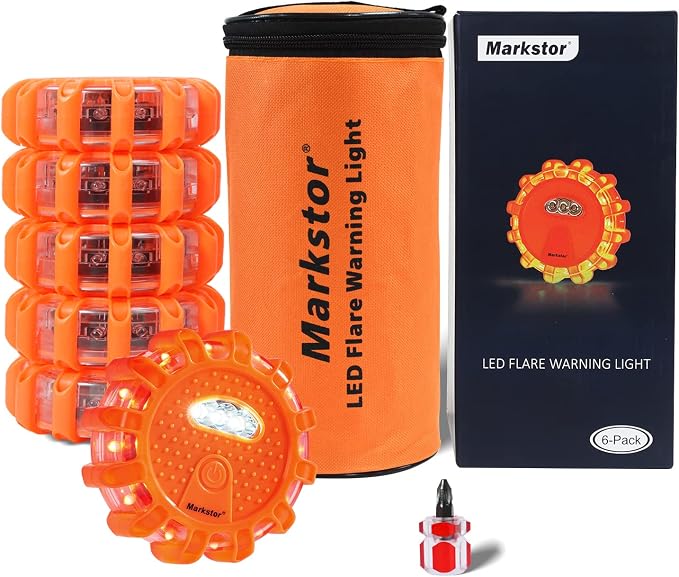 6 Pack LED Road Flare Warning Lights Battery Powered Emergency Roadside Safety Beacons
