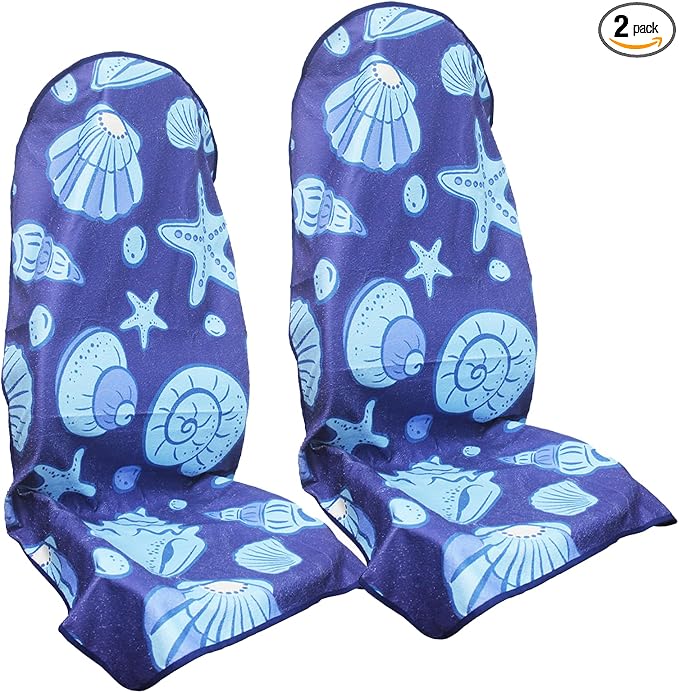 Waterproof Car Seat Cover for Front Seats, Protector for Cars SUVs Trucks, Sweat Towel Seat Covers Bucket for Gym,Workout,Beach,Hiking Swimming(Conch Shells Starfish, 2PCS)