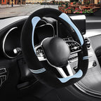 Furry Cute Soft D Shaped Steering Wheel Cover 15 inch Black Blue | Fluffy Short Plush Car Accessories, Non-Slip Cold-Proof Sweat-Proof Colorfast, Universal 14.5 inch to 15 inch