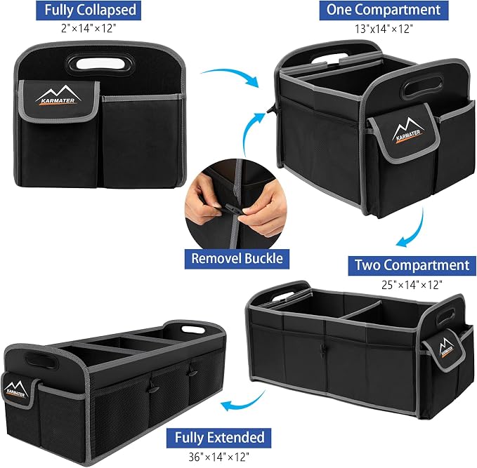 Car Trunk Organizer, 95L Waterproof Polyester Cars Accessories Organizer | 6 Pockets, Machine Washable PP Materials, 3 Compartments Car Storage, Suitable for SUV, Minivan, Truck