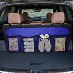 Car Trunk Organizer, Large Capacity Backseat Hanging Storage Bag with 4 Pockets, Waterproof Foldable Car Interior Organizing Accessories, Universal for SUV, Truck, Van, MPV (Blue)