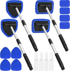 20 Pieces Windshield Cleaner Tool, Inside Car Windshield Cleaning Tool with 12 Microfiber Pads, 4 Spray Bottle, and Extendable Handles Car Window Cleaning Tool Kit, Blue