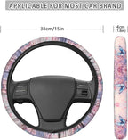 Butterfly Peach Blossom Pattern Car Steering Wheel Cover with a Diameter of 15" Comfortable Auto Steering Wheel Protector Car Interior Accessories Fit Most Van SUV Truck Car