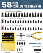 Tire Repair Kit with Tire Plugs Screw Type, Heavy Duty Flat Tire Puncture Repair Nail Kit for Car, Truck, Motorcycle, SUV, ATV, Tractor