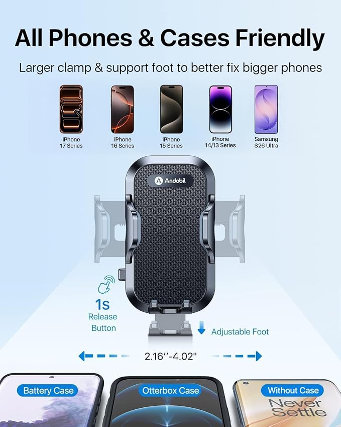 Military-Grade Phone Holders for Your Car 【89+ LBS Strongest Suction & Metal Clip】 2026 Ultimate Car Phone Holder, Dashboard Windshield Vent Cell Phone Car Mount for iPhone Sumsung Android