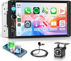 7 Inch Double Din Car Radio Stereo, Wireless CarPlay Android Auto, 2 Din Touchscreen Carplay Stereo, Bluetooth FM/AM/RDS EQ, USB Type-C SWC, Backup Camera