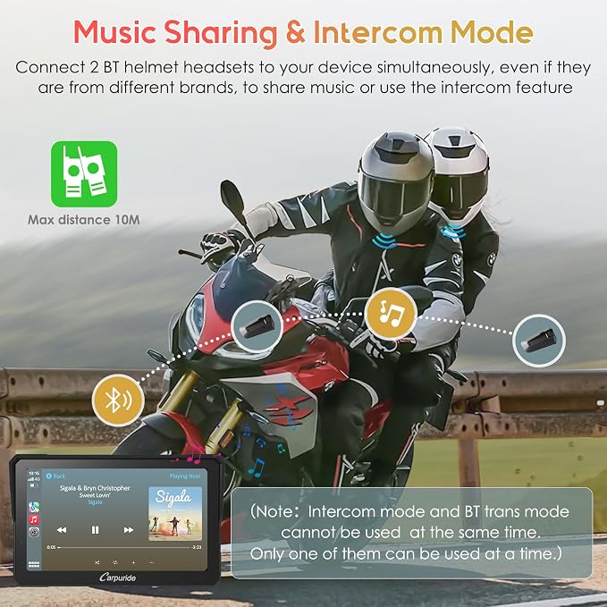 Carpuride W702B PRO Motorcycle Carplay Screen for BMW R1200GS R1250GS S1000XR Motorcycle, 7 inch Waterproof Touchscreen, Portable Carplay/Android Auto GPS Navigation for Motorbike, Dual Bluetooth