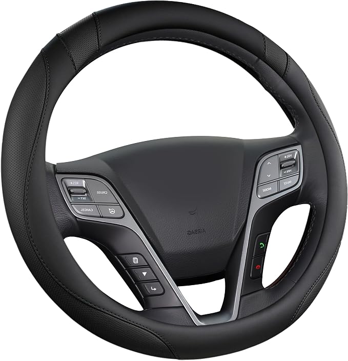 Customized Auto Car Steering Wheel Cover for Hyundai,Tucson,Sonata,Elantra,Santa Fe,Genesis,Sonata Hybrid,Azera,Venue,Kona, 14.5-15 inches(Black - Standard Size)