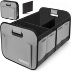 Car Trunk Organizer for SUV, 18.5Gal Large Capacity No-Sag Heavy Duty, Foldable Waterproof Anti-Slip Storage with 12 Pockets, Fit Sedan, Truck, Universal Car Accessories, Grey, 2 Compart,Large