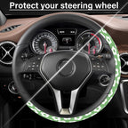 Car Steering Wheel Cover for Women Men, Non-Slip Breathable Cute Steering Wheel,Green Flowers Steering Wheel Protector, Car Accessories, Universal 14" 02/2-15" Fit Auto, Suvs