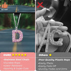 Bling Pink Car Accessories for Women Letter Charm, Rainbow Color Rear View Mirror Cute Crystal Pendant Car Decorations, Lucky Gifts Diamond Rhinestone Charm Letter D