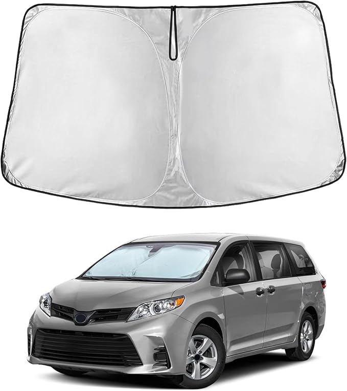 Toyota Sienna Car Windshield Sunshade 2021-2026 - 280T Polyester Material Cars Sun Visor Reflector Blocks UV Rays - Foldable Sunshade Interior Protection Accessories