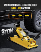 3 Ton (6600 lbs) Floor Jack, Heavy Duty Steel Hydraulic Jack for Car, Low Profile Floor Jack with Rubber Pad, Quick Lift Car Jack with Lifting Range 7.1'' to 20.9'', Yellow