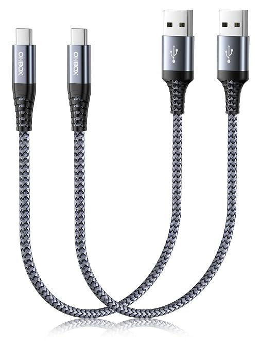 Short USB to USB C Cable Fast Charging 1FT, 2 Pack USB A to USB C Cable for CarPlay, Durable Braided USB Type C iPhone Charger USBC Cord for iPhone 17/16/15/Pro Max/Plus, Samsung Galaxy S23 and More