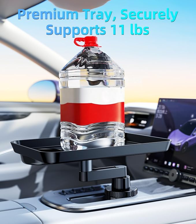 Tesla RV Semi Truck Car Cup Holder Tray Expander, Detachable 360 Rotating Car Food Tray Table for Eating Lunch Snack, Car Road Trip Essentials of Tesla Model 3 Y Accessories 2026 2025 2024