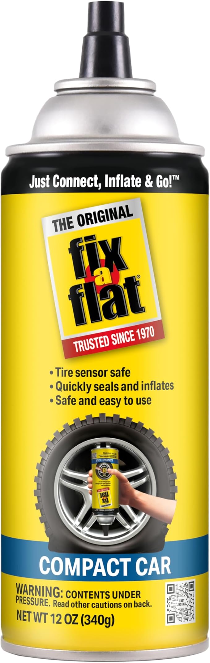 S60410 Aerosol Emergency Flat Tire Repair and Inflator, for Compact Tires, Eco-Friendly Formula, Universal Fit for All Compact Cars, 12 oz. (Pack of 1)