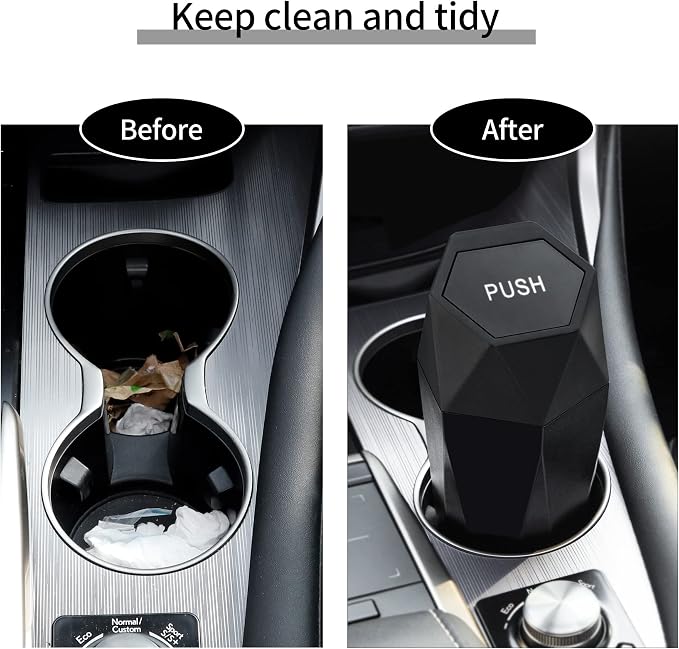 Car Trash Can with Lid, Diamond Design Small Automatic Portable Trash Can, Easy to Clean, Used in Car Home Office Interior Accessories, 2PCS (Black)