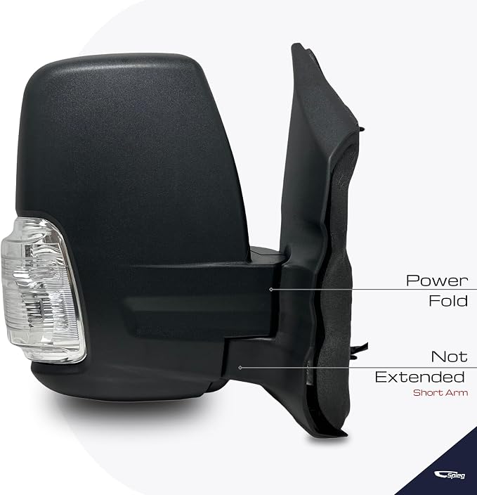 Passenger Side Mirror for 2020-2023 Ford Transit 150 250 350 Short Arm with Power Folding Blind Spot Monitoring BSM Turn Signal Textured Black 10 Pins Right FO1321654