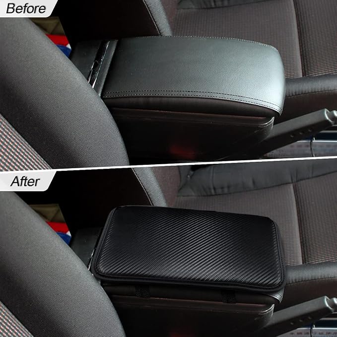 Leather Center Console Cushion Pad, 11.4"x7.4" Waterproof Armrest Seat Box Cover Fit for Most Cars, Vehicles, SUVs, Comfort, Car Interior Protection Accessories (Black/Carbon Fiber)