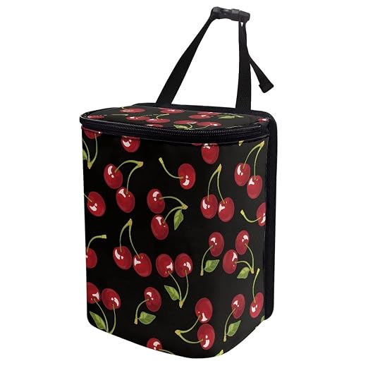 Black Cherry Pattern Car Trash Can with Lid, Leak Proof Auto Trash Bag Hanging Vehicle Garbage Can Multipurpose Storage Container for Back Seat Road Trip