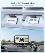 Solar Wireless Backup Camera with 5" 1080P Monitor: 5000mAh Battery 2 Mins DIY Installation & 2 Split Screen Back Up Camera, IP69K Waterproof Reverse Camera for Car, Van, SUV, Truck, Trailer