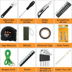 98 PCS Roadside Car Emergency Assistance Kit with Portable Air Compressor Jumper Cables Safety Hammer All in One Pliers Tool Set（Black）