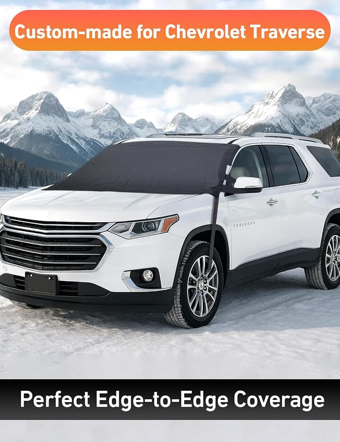 Car Snow Cover Compatible for Chevrolet Traverse | Windshield Cover for Ice and Snow with S-Hook Straps | Heavy-Duty 600D Oxford Winter Car Cover, Waterproof & Anti-Slip