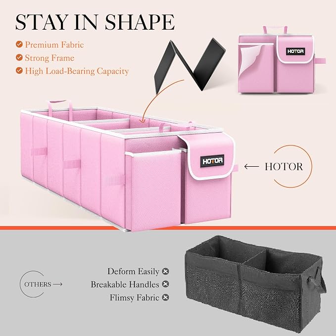 Trunk Organizer, Sturdy Foldable with Cooler for Car & SUV, 3 Compartments, Pink, 30.90”×12.60”×10.63”