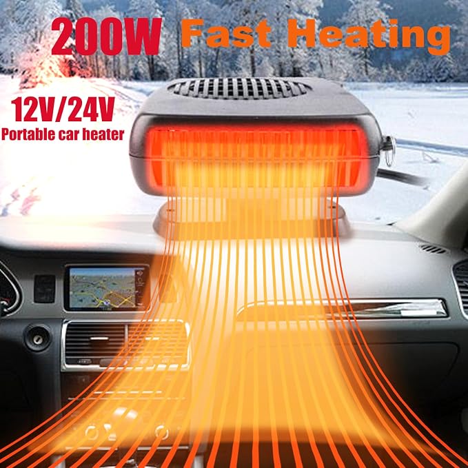 Car Heater,12V 200W Portable Car Heater that Plugs into Cigarette Lighter,Defroster for Car Windshield,2 in 1 Heating & Cooling Fans,with Hidden Handle Car Heaters for Vehicle