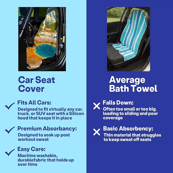 2 Pack Car Seat Towel Covers, Sweat Protector for Front Seats, Premium Thickened Microfiber with Tribal Sea Turtle, Breathable & Quick Dry, Slip-on Headrest Pocket for Gym, Beach, Running, Hot Spring