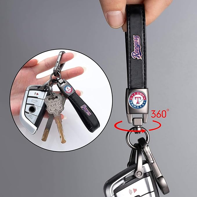 for TX Rangers Baseball Fans Car Keychain with Tire Valve Caps, Car Keyring and Valve Stem Caps Compatible with Key Fob Holder, Delicate Gifts for Men Women, Rangers