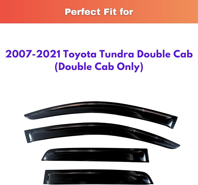 KPY Rain Guards Fit for 2007-2021 Toyota Tundra Double Cab, Out-Channel Window Visors Vent Wind Deflectors 4PC, Truck Accessories for 07-21 Tundra (Extended Cab Only)
