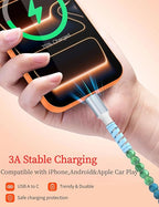 USB A to USB C Cable 6FT,Beaded Charger Cord for iPhone 17 16 Pro Max 17e 15 Car play,Cute Type C Car Charger Charging Cord for iPad 10 11th A16/Samsung S26 S25 S24/Android Phone Girls Women,BlueGreen