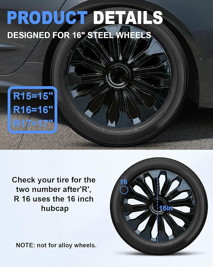 Hubcaps,16 inch hubcaps Set of 4, Wheel Rim Cover ABS Material, Snap On Car Truck SUV Replacement, for Toyota Camry Nissan Mazda etc