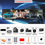 3 Channel Mirror Dash Cam, 12" Triple Rear View Mirror with Front 4K, Inside and Rear 1080P Cameras with 5.8GHz WiFi, G-Sensor, Night Vision, Reverse Assist, Parking Monitor