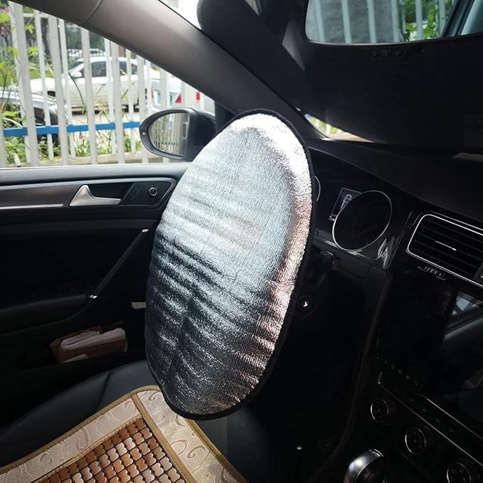 Universal Car Steering Wheel Sun Shade Cover, Heat-Resist Aluminum Foil Steering Wheel Cover for Most of Car SUV Truck Van,17.32x19.68inch/44x50cm,Pack of 1