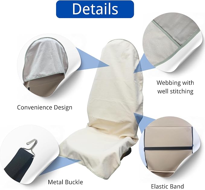 Waterproof Car Seat Cover for Front Seats, Protector for Cars SUVs Trucks, Sweat Towel Seat Covers Bucket for Gym,Workout,Beach,Hiking,Running Swimming(Beige, 1PC)