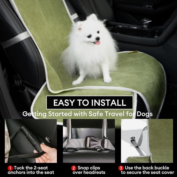 Dog Car Seat Cover for Front Seat, Dog Seat Cove Waterproof, Scratchproof Non-Slip Car Seat Protector, Universal Fit Most Cars, SUVs, Trucks, Green