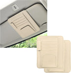 2PCS Small Leather Car Sun Visor Organizer, Multifunctional Auto Visor Document Holder with Sunglasses Clip, Universal Car Interior Organizer for Drving License, Card, Pen (Beige)