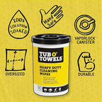 Tub O' Towels Heavy-Duty Multi-Surface Cleaning Wipes – Extra-Large 10" x 12", 90-Count Canister – Removes Grease, Tar, Ink & Tough Stains – Safe for Home, Auto, Garage & More