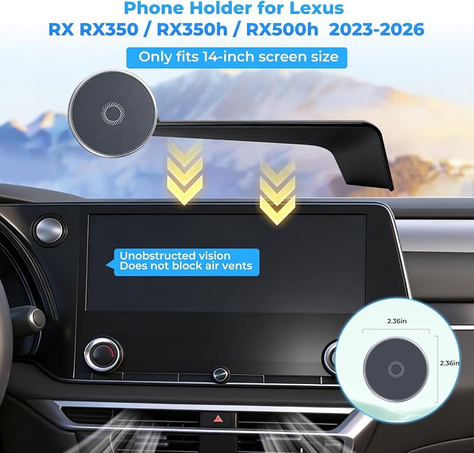 Magnet Phone Mount for Lexus RX RX350 RX350h RX500h 2023-2026 Accessories 14-inch Screen, 360° Rotation for Magsafe Wireless Charger Phone Holder