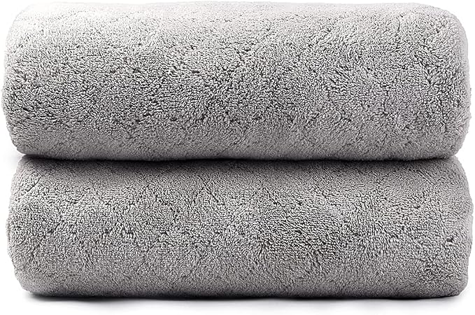 Microfiber Bath Towels, Oversized, Ultra Soft, Super Absorbent and Fast Drying, No Fading and Multipurpose Use for Sports, Travel, Fitness, SPA and Yoga (Coral Fleece - Grey, 30 in x 60 in)
