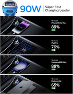 90W USB C Car Charger Fast Charging, [Smallest Metal] Dual Port PD45W+QC3.0 Cigarette Lighter Adapter for iPhone 16 Pro Max 15 iPad Samsung S25 - Blue