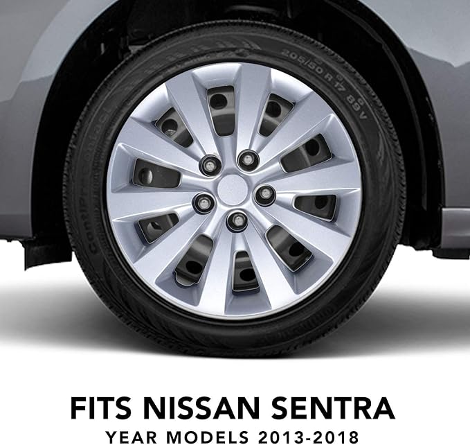 Hubcaps 16 inch Wheel Covers for 2013-2018 Models – Fits Nissan Sentra (Silver Single Piece)