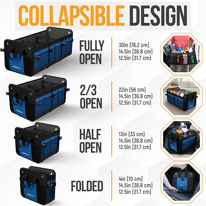 Trunk Organizer with Cooler For SUV Car Organizer and Storage, Collapsible Multi-Compartment, Perfect Christmas Gifts For Men, Women, 1680D Oxford, Non Slip Bottom, Straps, Soft Cover 110L